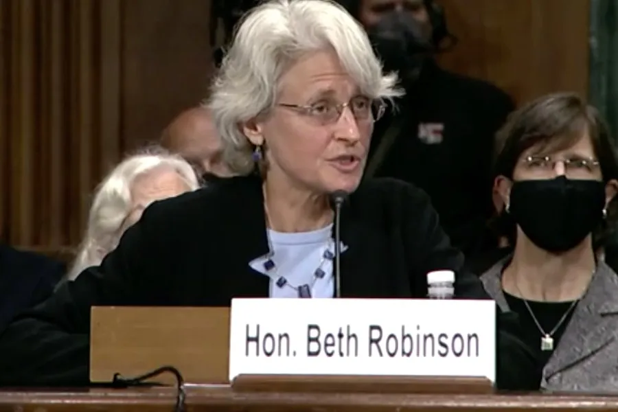 Hon. Beth Robinson, associate justice on the Vermont Supreme Court, testifies before the Senate Judiciary Committee on Sept. 14, 2021?w=200&h=150
